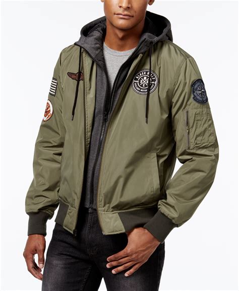 macy's bomber jacket|mens hooded bomber jacket.